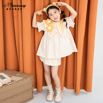 Plaid lace pointed collar pure cotton breathable girls shirt fresh summer new loose casual foreign style girl tops