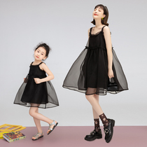 Parent-child original girls Black organza fairy dress 2021 summer Korean version sundress Children sleeveless
