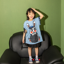 Miss Sunny original girls summer clothes 2021 new short-sleeved cartoon pattern Korean edition loose printing pure cotton T-shirt