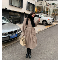 CC fur Zizhi peach imported wool herringbone long woolen coat fur coat women autumn and winter