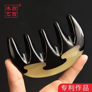 燕西木艺天然牛角按摩梳子刻字头部经络梳大齿梳白水牛角梳子