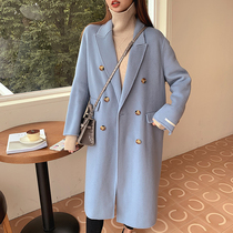 2020 Autumn and Winter new double-sided velvet wool coat long coat Korean loose solid color