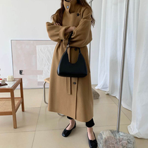 2020 autumn and winter New temperament foreign style little sister lapel pocket waist double-sided hand stitched wool coat women