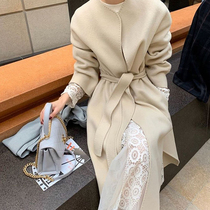 2020 autumn and winter Korean version of East Gate cashmere coat female v collar lace loose temperament long wool