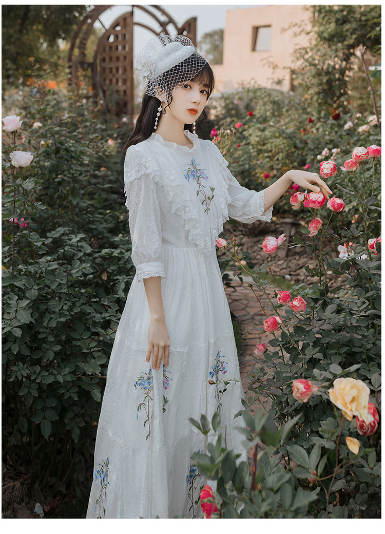 实拍 超级重工十五朵精致刺绣 复古森系超仙连衣裙 上架 40以上