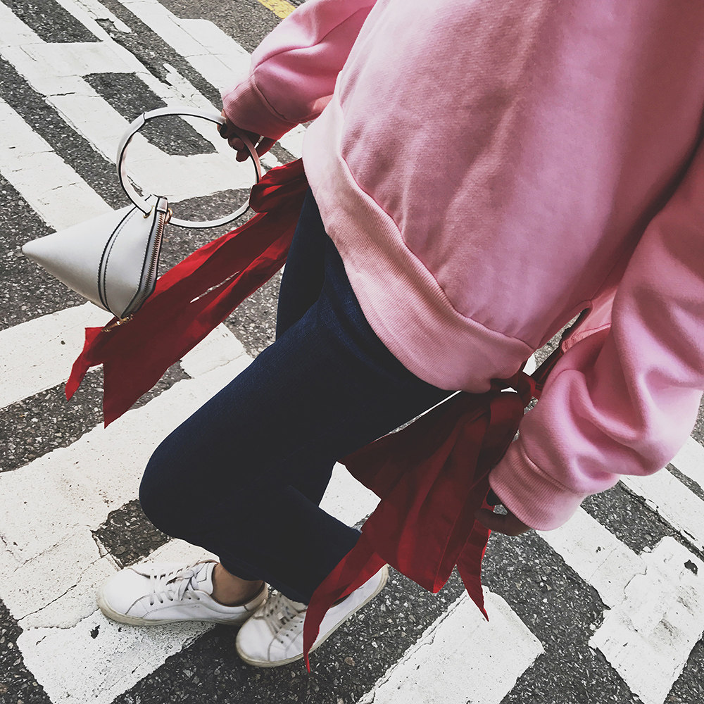 nana港版街头风飘带拼接开叉下摆女装冬季中长