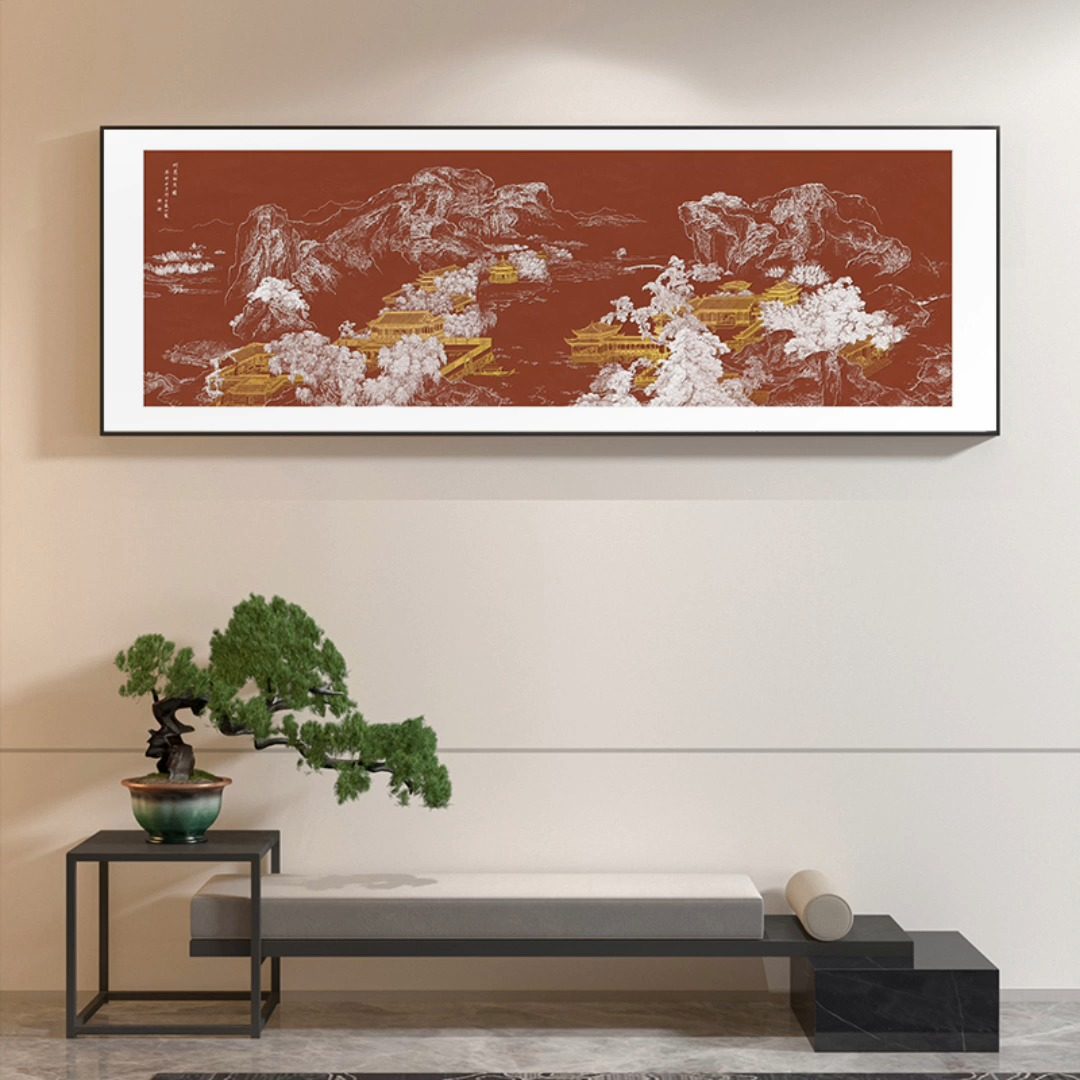 让客厅多一份禅意,新中式山水挂画正合适