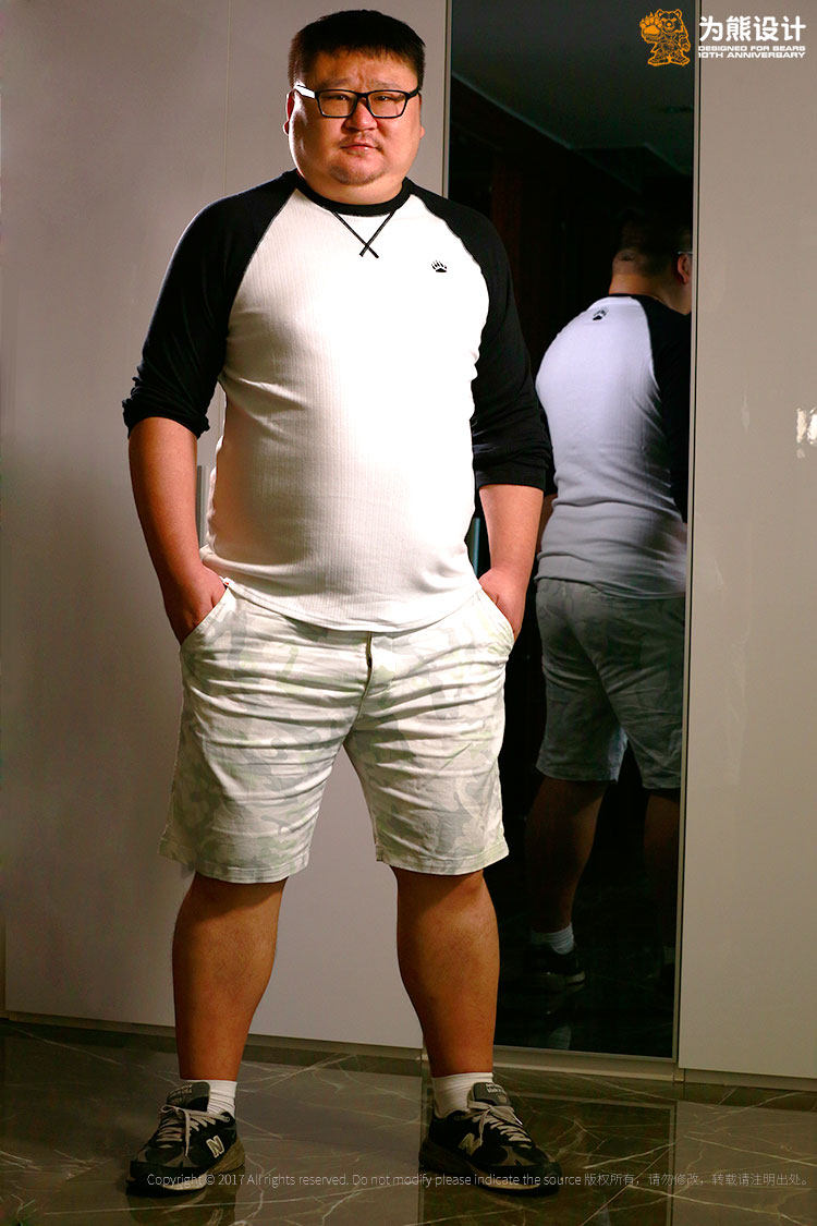 为熊设计时尚个性学生潮流胖熊爪纯棉弹性加大码宽松撞色长袖t恤