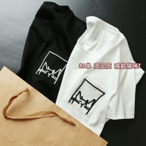 Age-reducing trendy fashion single pocket ~ simple pen little cat embroidery pure cotton round neck short-sleeved T-shirt womens spring new style