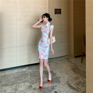 Gradient Decor split temperament cheongsam dress