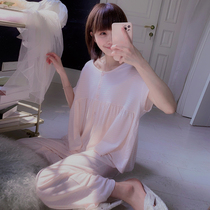 Peach honey short-sleeved pajamas women Summer pregnant women pregnancy loose cardigan home suit modal Baby Cotton