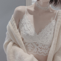 Peach honey sling lingerie female deep V sexy vest lace beauty back thin models can be worn outside girl bra summer