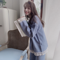 Exquisite lace decoration comfortable knit slim can wear home clothes pajamas set