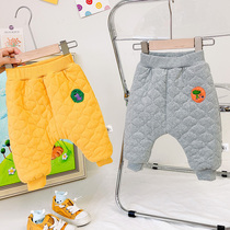 Infant and toddler winter boy baby cartoon embroidery plus velvet thickening 0-3 years old warm autumn and winter pants casual pants 2 girls