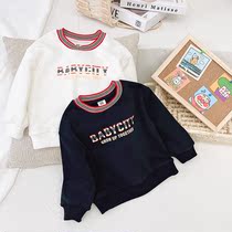 Spring and autumn new baby childrens color letter printing round neck 3-8 years old sweater all-match loose Korean top 4