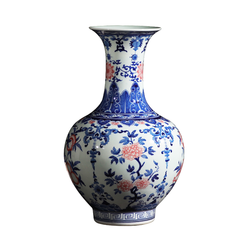 Jingdezhen ceramic vase furnishing articles flower arranging archaize sitting room both ears of blue and white porcelain vases, new Chinese style household decorations