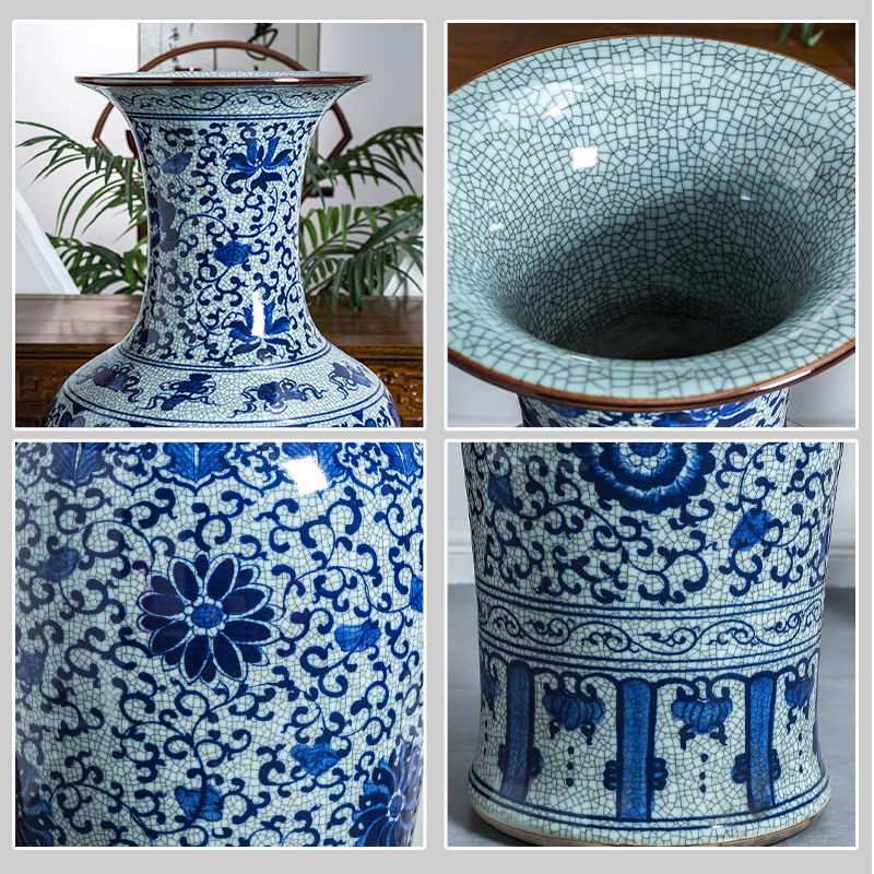 Large antique hand - made of blue and white porcelain vase furnishing articles Chinese jingdezhen ceramics to heavy Large sitting room ground decoration