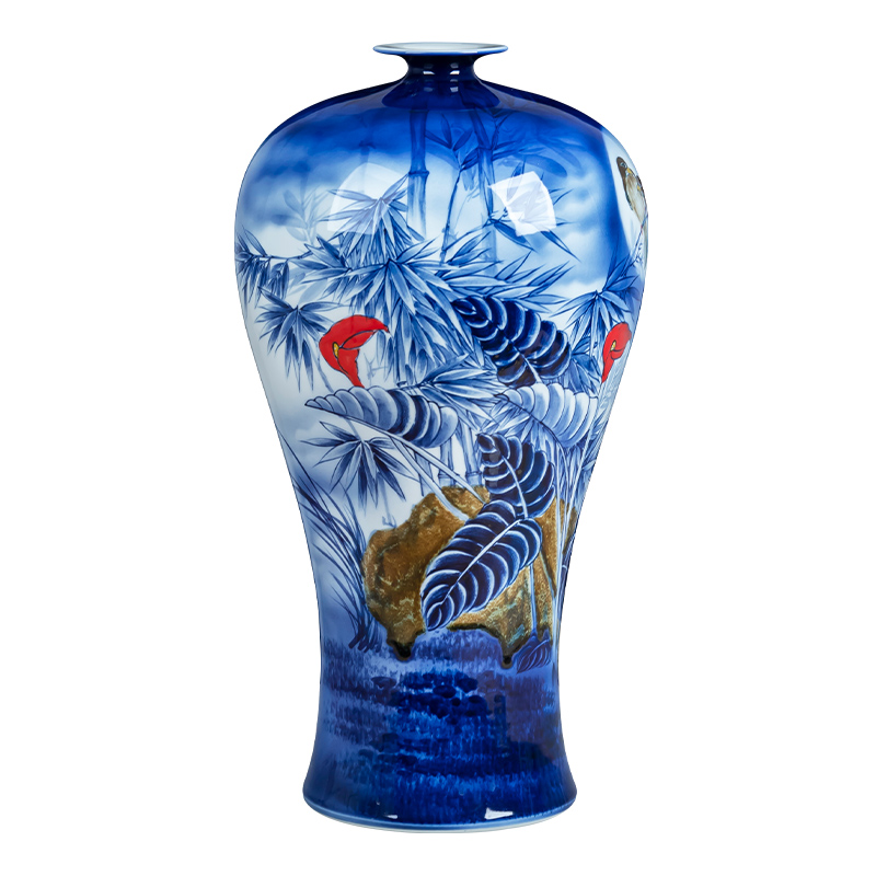 Jingdezhen blue and white porcelain vase prosperous shot auspicious ceramics hand - made mei bottles of large - sized high Chinese office furnishing articles