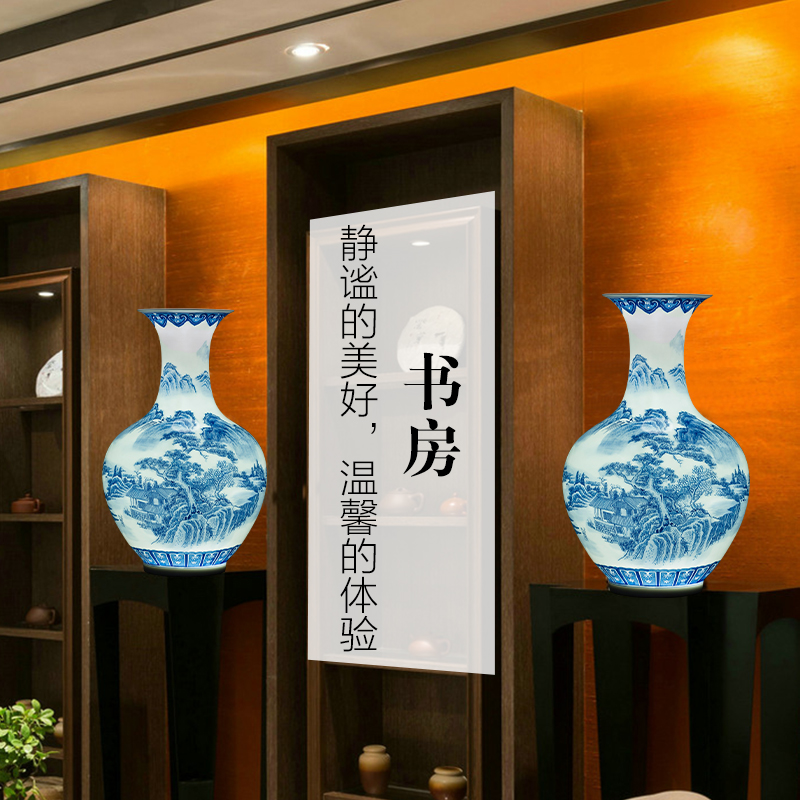 Blue and white porcelain vase furnishing articles landscape eggshell porcelain of jingdezhen ceramics Chinese flower arranging sitting room household act the role ofing is tasted