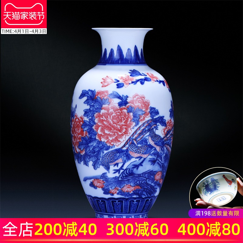 Jingdezhen ceramics archaize the qing three broke right hand - made of blue and white porcelain vase of flowers and birds porch decoration of Chinese style household furnishing articles