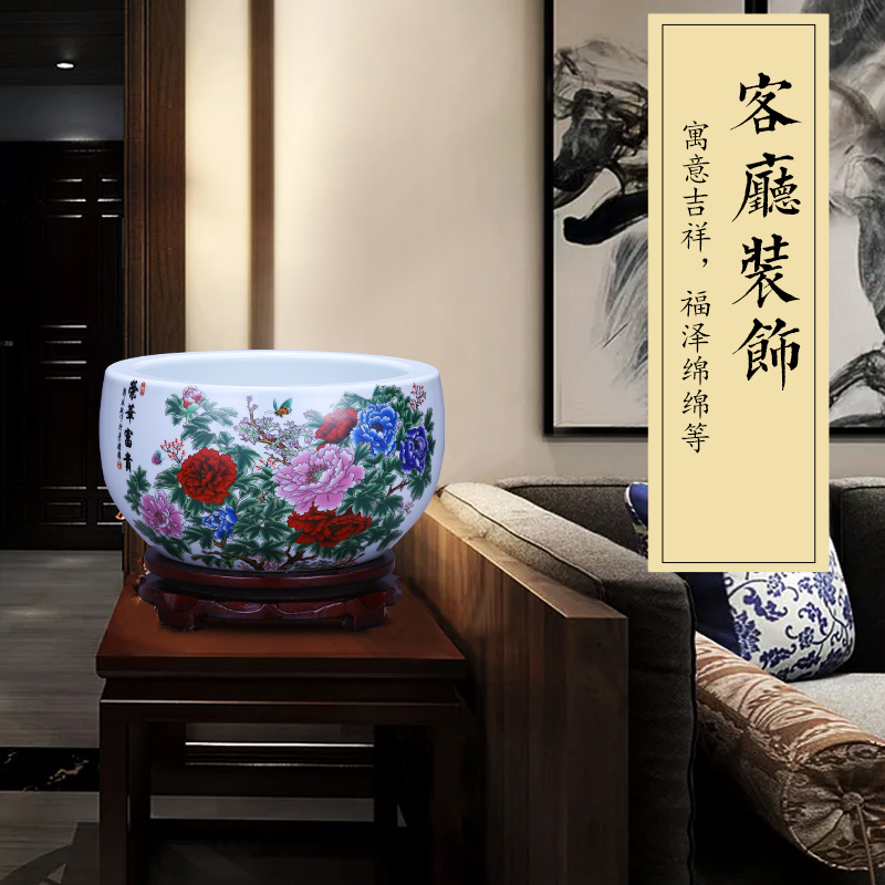 Jingdezhen ceramics tank cylinder tortoise feng shui plutus cornucopia home sitting room adornment handicraft furnishing articles