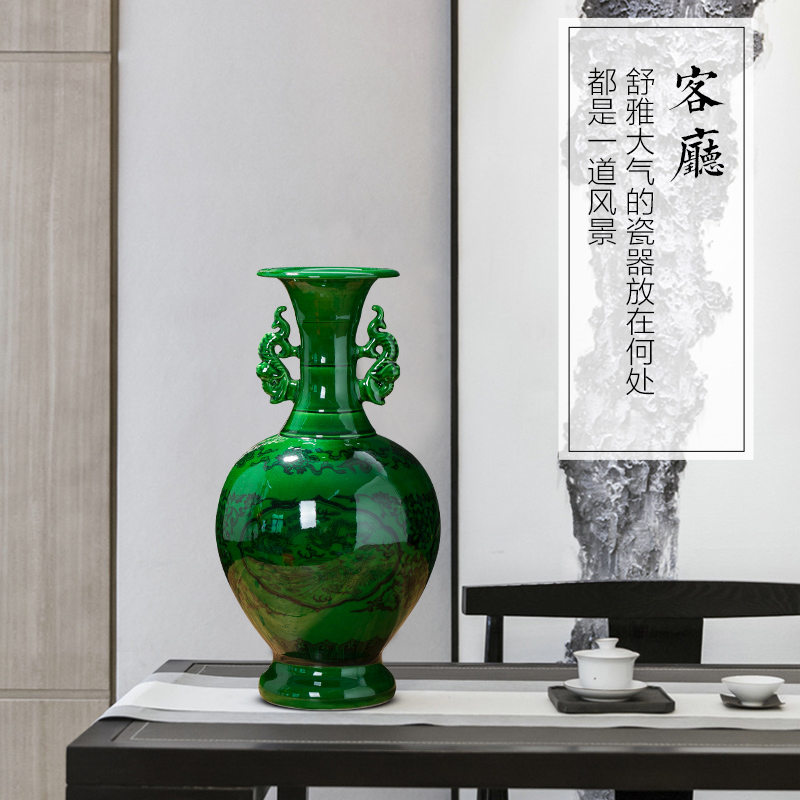 Jingdezhen ceramic vase manual emerald green creative flower arranging new Chinese style household furnishing articles sitting room adornment ornament