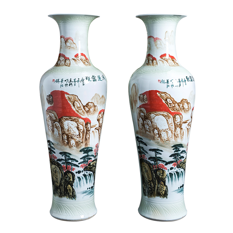 Jingdezhen ceramics much luck big vase hand - made landscape painting the living room floor large hotel decoration furnishing articles