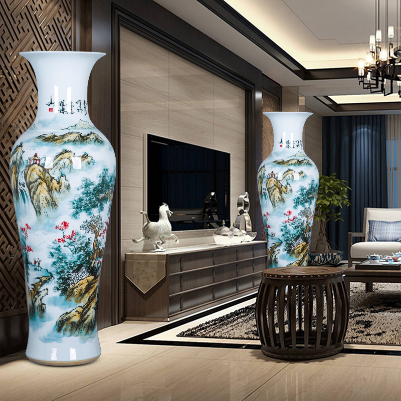 Jingdezhen ceramics large ground vase furnishing articles hand - made porcelain of home sitting room adornment of new Chinese style hotel