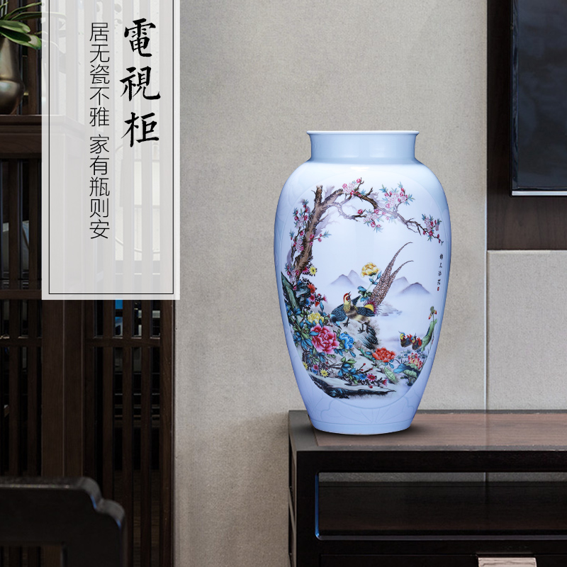 Jingdezhen ceramics powder enamel icing on the cake ground vase large high sitting room of Chinese style household furnishing articles arranging flowers