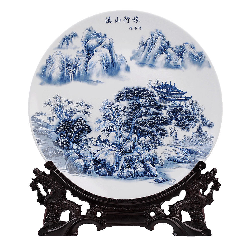 Blue and white snow ceramic decoration plate 35 cm hang dish khe sanh travelled faceplate modern household decorates sitting room furnishing articles