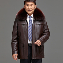 Winter middle-aged and elderly leather jacket mens large size sheep leather father can take off the liner and velvet jacket