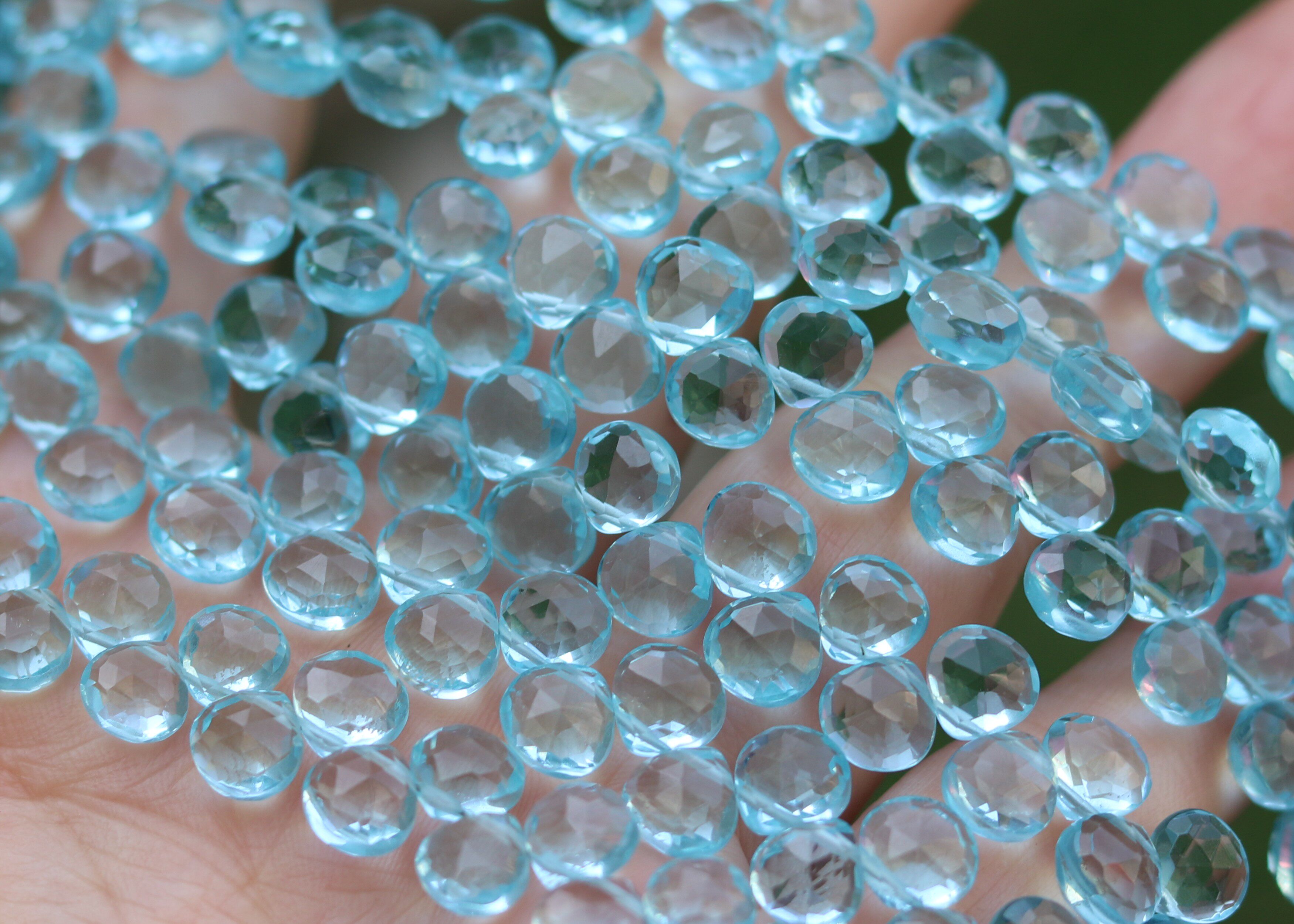 天空蓝石英石刻面心形散珠 手工手链项链绕线diy吊坠耳环配珠