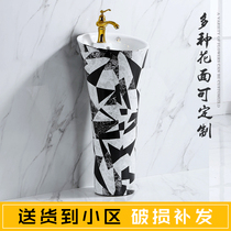 Color one-piece column basin One-piece washbasin balcony ceramic washbasin Black personalized washbasin column basin