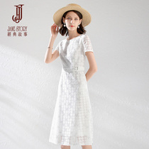 2021 new stylish round collar ladies dress with slim temperament slim fit in long dresses lace dress