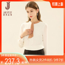 2022 spring and summer new body small upright collar floating with color foreign air long sleeves 100 hitch snow-spinning shirt white lining
