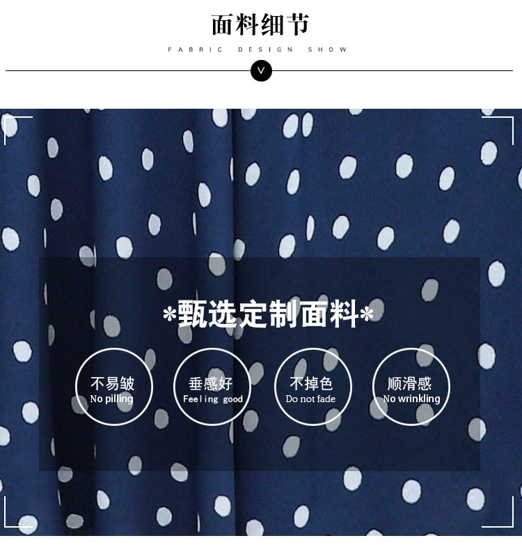 Năm 2020 mới của phụ nữ mùa hè cạp cao váy dài nữ chấm bi xanh cotton và vải lanh cổ chữ v ngắn tay váy dài - Váy eo cao