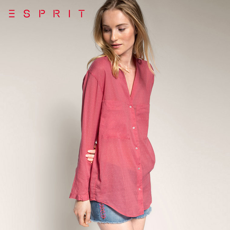 新品 ESPRIT EDC 女士休闲轻薄素色衬衫-055CC1F009 吊牌价399