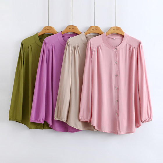 Cotton silk long-sleeved shirt for women 2025 summer thin loose large size mother stand collar cardigan solid color faux cotton top
Cotton silk long-sleeved shirt for women 2025 summer thin loose large size mother stand collar cardigan solid color faux cotton top