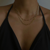 Wearring European and American Street show hip-hop wild double-layer stack chain necklace titanium gold-plated choker