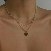 Retro black agate love diamond necklace female 2021 summer new European and American wind minority design sense choker