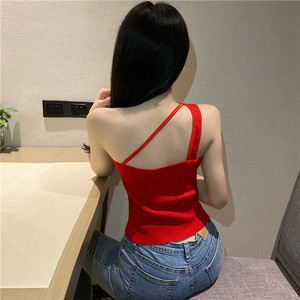 Real shot 2020 summer net red versatile cross suspender with waistcoat hanging neck short sleeveless outer wear slim top