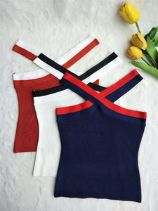 Cross hanging neck knitted suspender with sleeveless vest and short slim top on the outside and inside