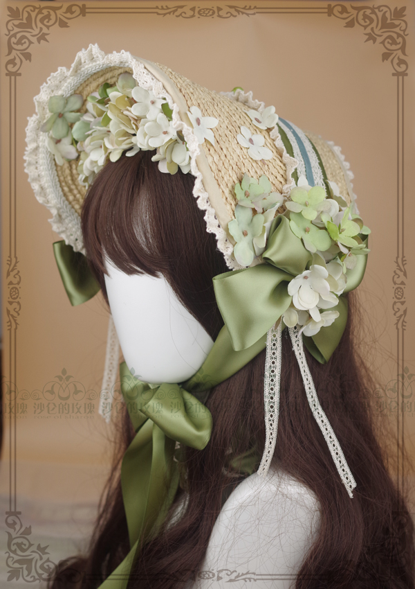 Original! *Wakakusa Summer I* hydrangea hair band + one-piece straw hat Bonnet CLA series Lolita accessories