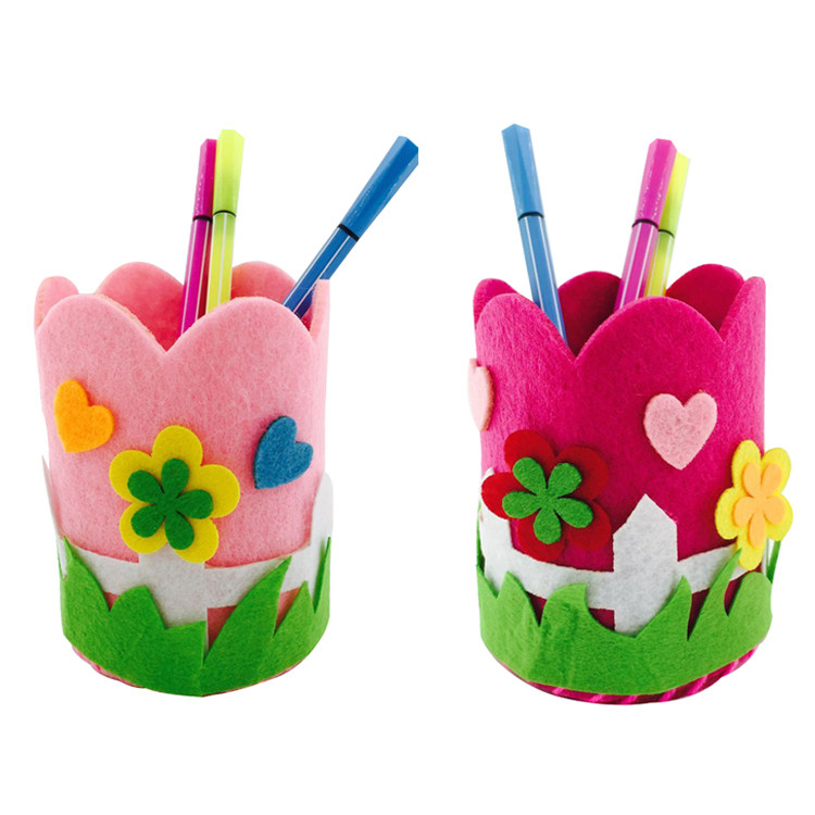 儿童手工布艺笔筒不织布材料包手工diy布艺幼儿园创意粘贴