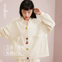 (Double Eleven pre-sale) Anzhipajamas Women Spring and Autumn Cotton Long Sleeve V-neck Cardigan Set Large Home Clothes