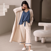 Anns companion (sleep type) pajamas Womens Spring and Autumn long sleeve knitted home clothes sweet suspenders three-piece set