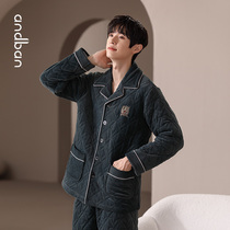 Anzhipajamas mens winter New Babe velvet thickened warm Mens Home clothing set can be worn outside