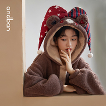 Anzhipajamas female 2021 new warm home clothing thickened velvet coral velvet autumn and winter hooded suit