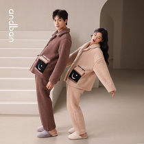 Anns companion coral velvet couple pajamas womens autumn and winter thick warm long sleeves mens home clothing set can be worn outside