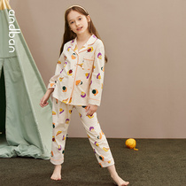 Anns new childrens pajamas boys and girls cotton long sleeves sweet cute princess style set fruit cartoon